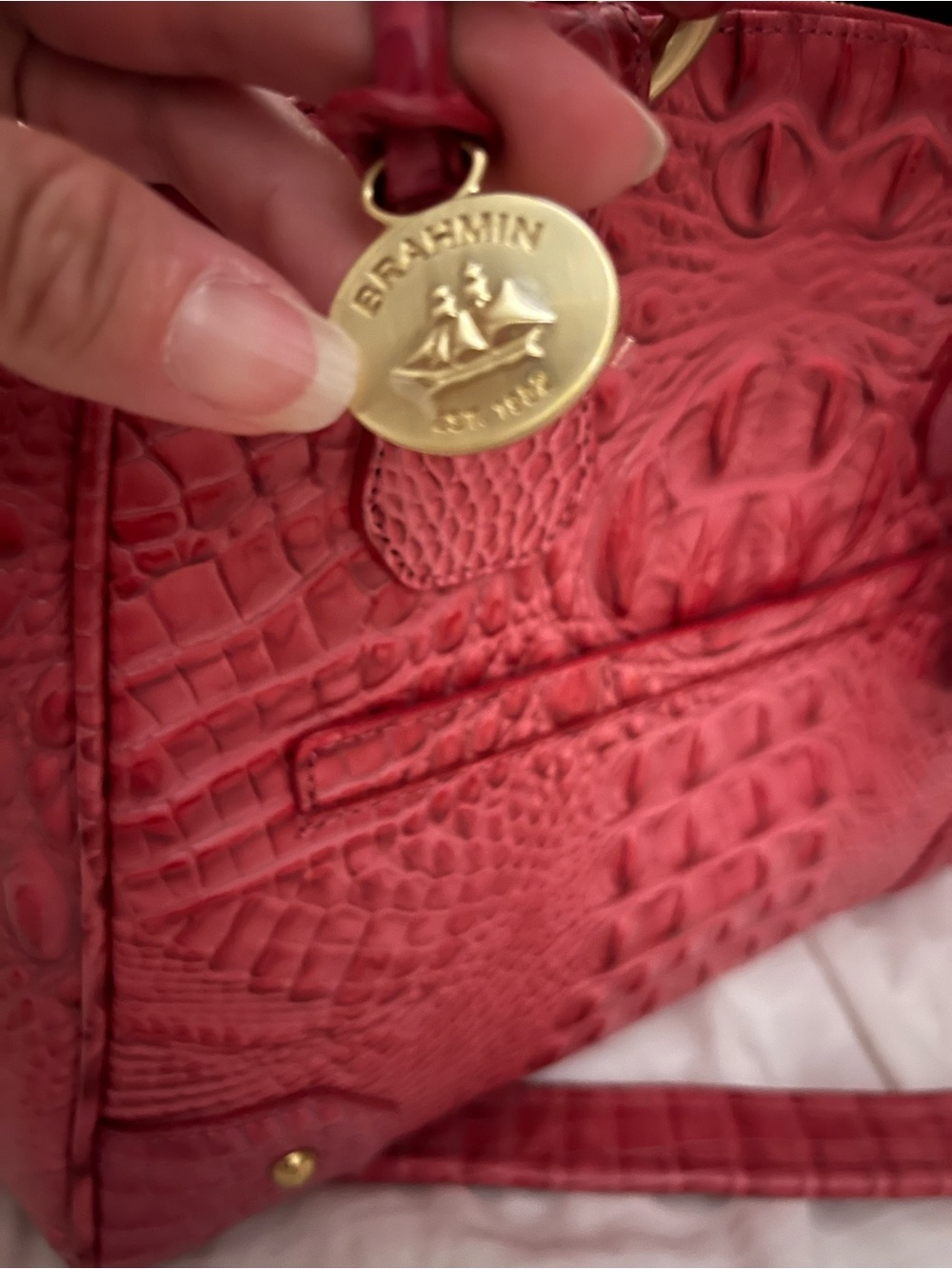 Brahmin Summer berry Melbourne Croc-Embossed Satchel with Detachable Strap - Picture 2 of 9